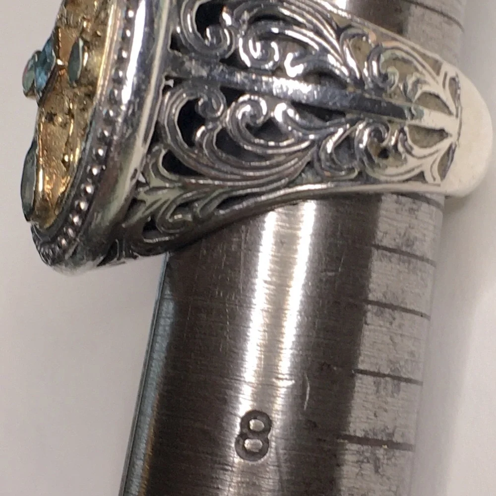 Konstantino Gold and Light Blue Gemstone Oval Filigree Ring - Picture 4 of 10